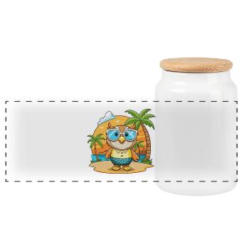 Eule Lustige Cartoon Sommer Strand Sonnenbrille - Panorama Keksdose mit Holzdeckel - Weiß - Vorne