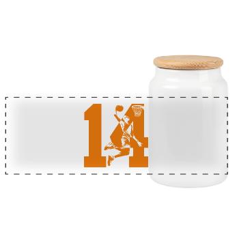 NUMBER 14 BASKETBALL 14TH BIRTHDAY - Panoramic Cookie Jar with Wooden Lid - white - Front