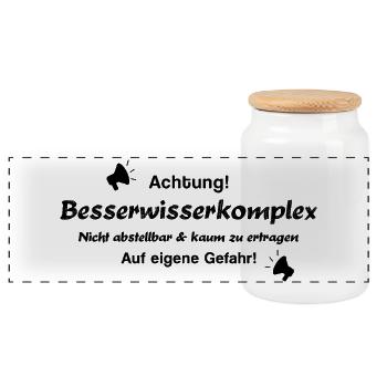 Besserwisser Schlaumeier Alleswisser - Panorama Keksdose mit Holzdeckel - Weiß - Vorne