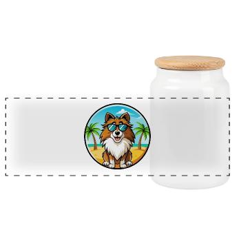 Shetland Schäferhund Rasse Cartoon Sonnenbrille Strand - Panorama Keksdose mit Holzdeckel - Weiß - Vorne