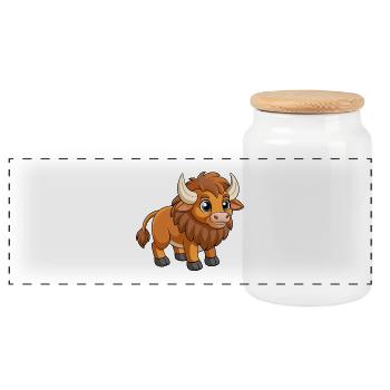 Bison Niedliche Maskottchen Zeichentrickfigur Kawaii - Panorama Keksdose mit Holzdeckel - Weiß - Vorne