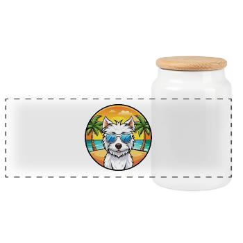 Westie Hunderasse Cartoon Sonnenbrille Strand - Panorama Keksdose mit Holzdeckel - Weiß - Vorne