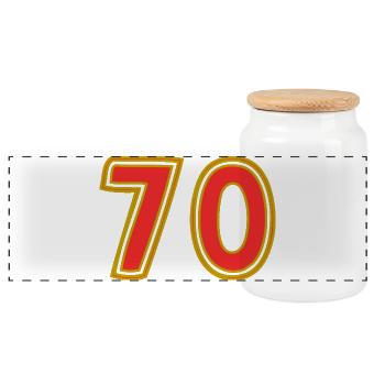 70. 70 YEARS. 70TH ANNIVERSARY. 70TH ANNIVERSARY. - Panoramic Cookie Jar with Wooden Lid - white - Front