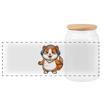 Cochon d’Inde Drôle Dessin Animé Personnage Casque Musique - Boîte à biscuits avec couvercle en bois - blanc - Devant