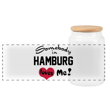 hamburg - Panorama Keksdose mit Holzdeckel - Weiß - Vorne