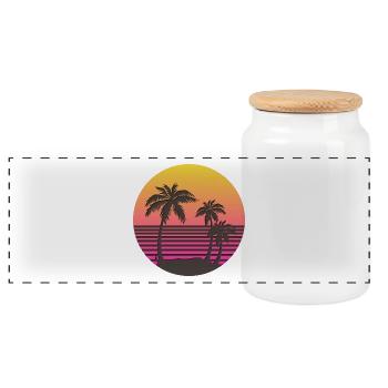 Synthwave Sun and Palms - Panoramic Cookie Jar with Wooden Lid - white - Front