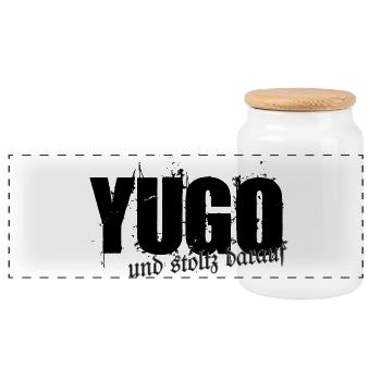 proud Yugo - Yugo style - united style of Balkan - Panoramic Cookie Jar with Wooden Lid - white - Front