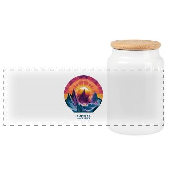Sunrise Over Peaks - Panoramic Cookie Jar with Wooden Lid - white - Front