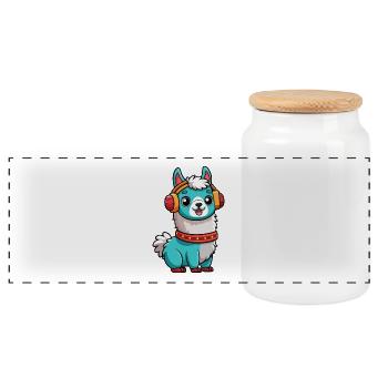 Lama Funny Cartoon Character Casquephone Musique - Boîte à biscuits avec couvercle en bois - blanc - Devant