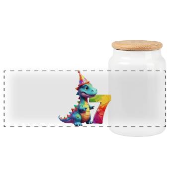 DINO 7 YEARS DINOSAUR 7TH BIRTHDAY - Panoramic Cookie Jar with Wooden Lid - white - Front