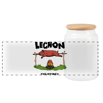 Lechon Philippines Cochon de lait Cebu Manille Cadeau - Boîte à biscuits avec couvercle en bois - blanc - Devant