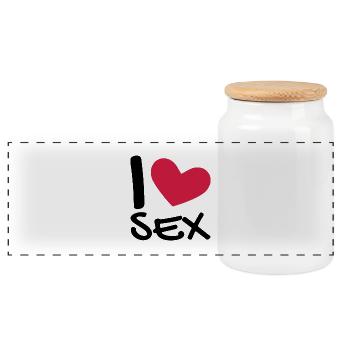 I love sex - Panorama Keksdose mit Holzdeckel - Weiß - Vorne