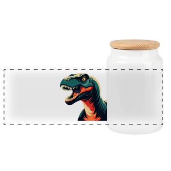 Dinosaurier Cartoon Figur Buntes Haustier Tier - Panorama Keksdose mit Holzdeckel - Weiß - Vorne