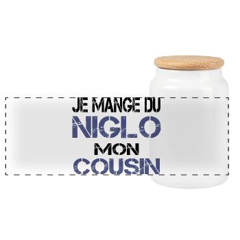 Je mange du Niglo - Boîte à biscuits avec couvercle en bois - blanc - Devant