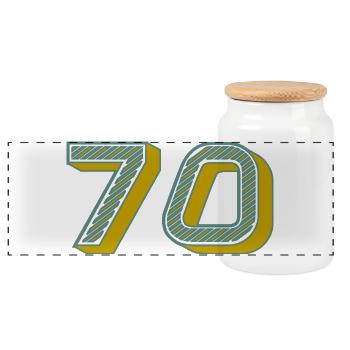 70. 70 YEARS. 70th ANNIVERSARY. 70 YEARS ANNIVERSARY. - Panoramic Cookie Jar with Wooden Lid - white - Front