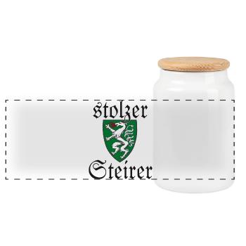 Stolzer Steirer Wappen Steiermark Spruch Geschenk - Panorama Keksdose mit Holzdeckel - Weiß - Vorne