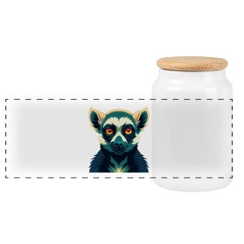 Lemur Cartoon Character Colorful Pet Animal - Panoramic Cookie Jar with Wooden Lid - white - Front