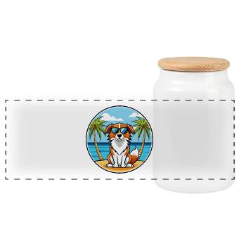 Nederlandse Kooikerhondje Hunderasse Cartoon Strand - Panorama Keksdose mit Holzdeckel - Weiß - Vorne
