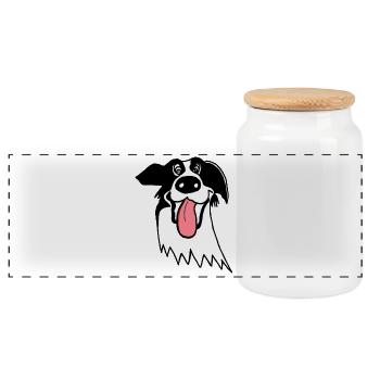 Cute Border Collie - Panoramic Cookie Jar with Wooden Lid - white - Front