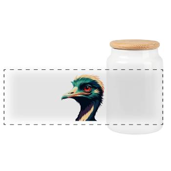Emu Cartoon Character Colorful Pet Animal - Panoramic Cookie Jar with Wooden Lid - white - Front