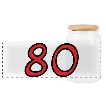 80. 80 JAHRE. 80-JÄHRIGES JUBILÄUM. 80. GEBURTSTAG. - Panorama Keksdose mit Holzdeckel - Weiß - Vorne