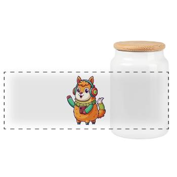 Lama Funny Cartoon Character Casquephone Musique - Boîte à biscuits avec couvercle en bois - blanc - Devant
