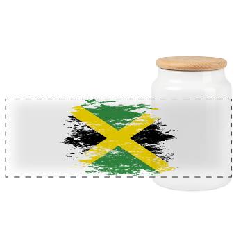 Jamaica flag used - Panoramic Cookie Jar with Wooden Lid - white - Front