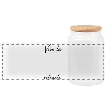 RETIREMENT. RETIREMENT. RETIRED. HAPPY RETIREMENT - Panoramic Cookie Jar with Wooden Lid - white - Front