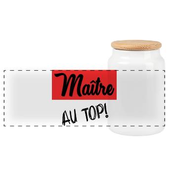 MASTER. MASTER. THANK YOU. THANK YOU MASTER - Panoramic Cookie Jar with Wooden Lid - white - Front