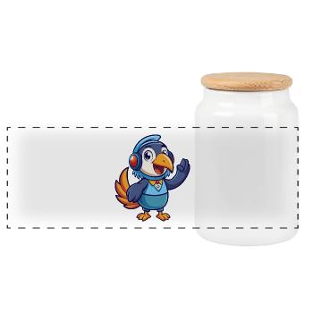 Toucan Funny Cartoon Character Musique de casque - Boîte à biscuits avec couvercle en bois - blanc - Devant