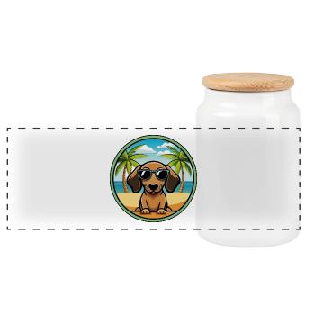 Miniatur Dackel Hund Rasse Cartoon Sonnenbrille - Panorama Keksdose mit Holzdeckel - Weiß - Vorne
