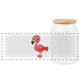 Flamingo Niedliche Maskottchen Zeichentrickfigur Kawaii - Panorama Keksdose mit Holzdeckel - Weiß - Vorne