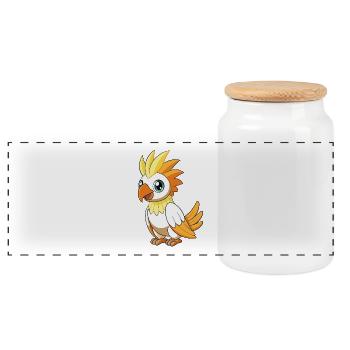 Kakadu Niedliche Maskottchen Zeichentrickfigur Kawaii - Panorama Keksdose mit Holzdeckel - Weiß - Vorne