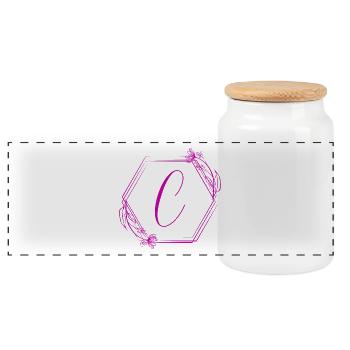 Monogramm C Florales Hexagon-Design - Panorama Keksdose mit Holzdeckel - Weiß - Vorne