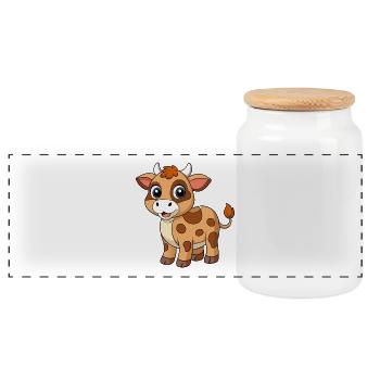 Mascotte mignonne de vache Personnage de dessin animé Kawaii - Boîte à biscuits avec couvercle en bois - blanc - Devant