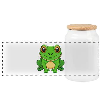 Frog Cute Mascot Cartoon Character Kawaii - Panoramic Cookie Jar with Wooden Lid - white - Front