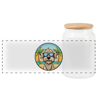Lagotto Romagnolo Hunderasse Cartoon Sonnenbrille Strand - Panorama Keksdose mit Holzdeckel - Weiß - Vorne