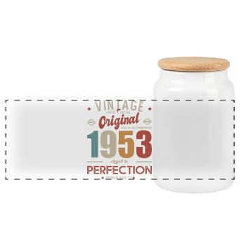 vintage original 1953 born in birthday 70 years - Panoramic Cookie Jar with Wooden Lid - white - Front