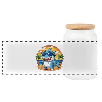 Hai Lustige Cartoon Sommer Strand Sonnenbrille - Panorama Keksdose mit Holzdeckel - Weiß - Vorne
