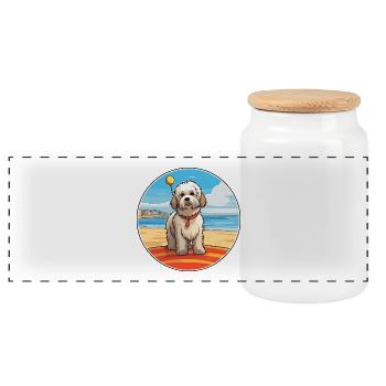 Katalanischer Schäferhund Hund Rasse Cartoon Kawaii Clipart - Panorama Keksdose mit Holzdeckel - Weiß - Vorne