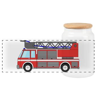 Fire engine Fire engine - Panoramic Cookie Jar with Wooden Lid - white - Front