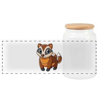 Dachs Niedliches Maskottchen Zeichentrickfigur Kawaii - Panorama Keksdose mit Holzdeckel - Weiß - Vorne