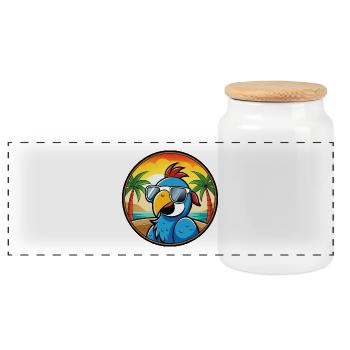 Papagei Lustige Cartoon Sommer Strand Sonnenbrille Cool - Panorama Keksdose mit Holzdeckel - Weiß - Vorne