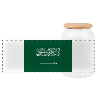 Saudi-Arabien – Flagge mit Kalligraphie und Säbel - Panorama Keksdose mit Holzdeckel - Weiß - Vorne