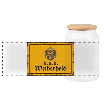 Vintage Österreich k.u.k. Weiberheld - Panorama Keksdose mit Holzdeckel - Weiß - Vorne