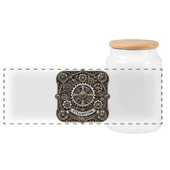 Steampunk Logo - Panorama Keksdose mit Holzdeckel - Weiß - Vorne