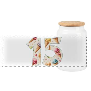CREAM NUMBER 15 YEARS CREAM 15TH BIRTHDAY - Panoramic Cookie Jar with Wooden Lid - white - Front