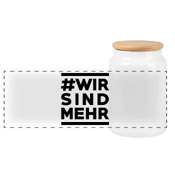 #Wir sind mehr - Statement für Zusammenhalt - Panorama Keksdose mit Holzdeckel - Weiß - Vorne