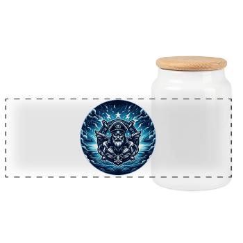 Captain in the Storm Logo - Panoramic Cookie Jar with Wooden Lid - white - Front