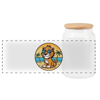 Liger Hybrid Löwe Tiger Katzenrasse Cartoon Strand - Panorama Keksdose mit Holzdeckel - Weiß - Vorne